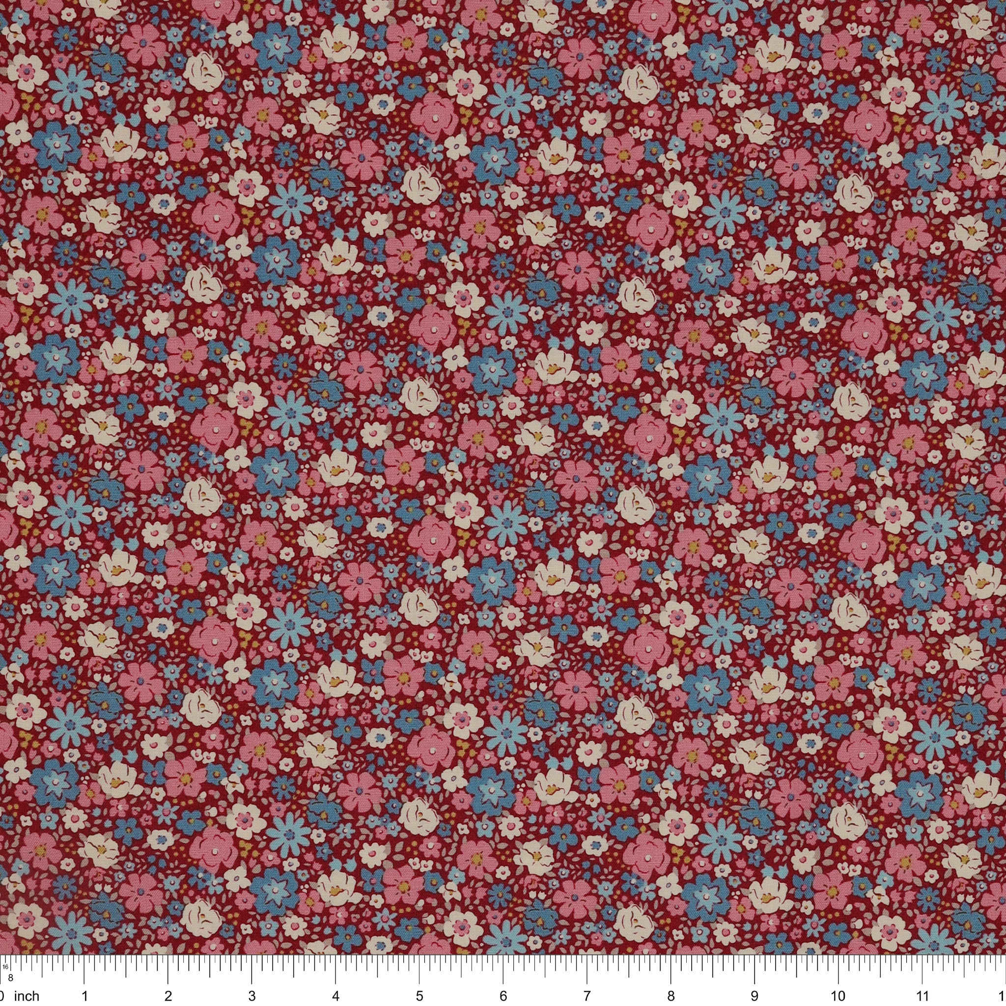 Village Life Fabric Collection - Esther Burgundy: TIL100695-ESTHER-BURGUNDY with ruler for scale