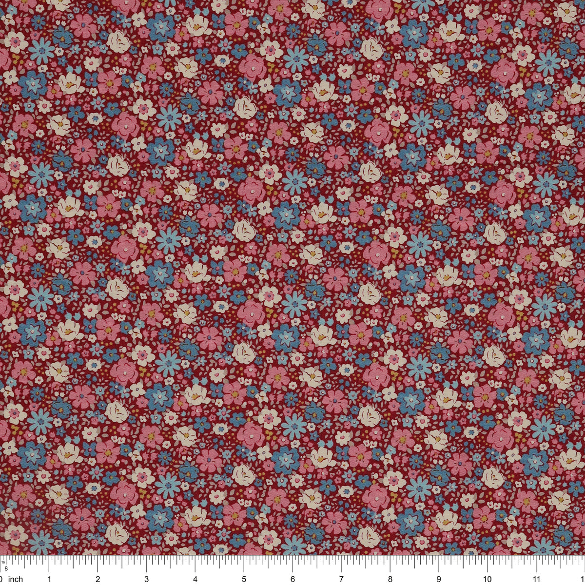 Village Life Fabric Collection - Esther Burgundy: TIL100695-ESTHER-BURGUNDY with ruler for scale