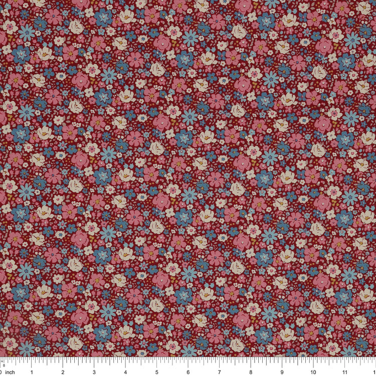 Village Life Fabric Collection - Esther Burgundy: TIL100695-ESTHER-BURGUNDY with ruler for scale