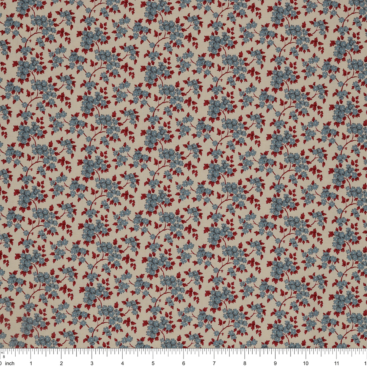 Village Life Fabric Collection - Ruth Blue: TIL100696-RUTH-BLUE with ruler for size