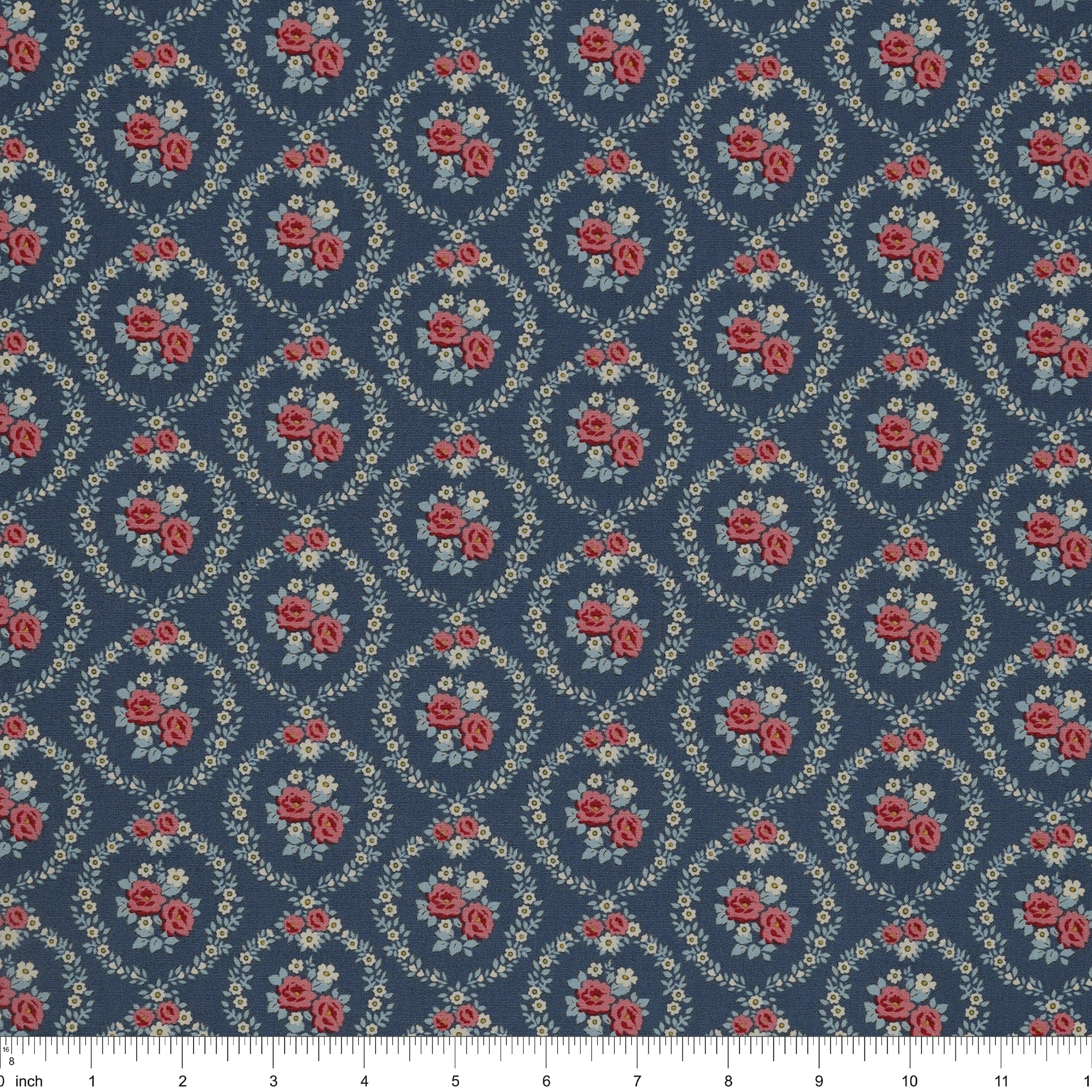 Village Life Fabric Collection - Mable Blue: TIL100697-MABLE-BLUE with ruler for size