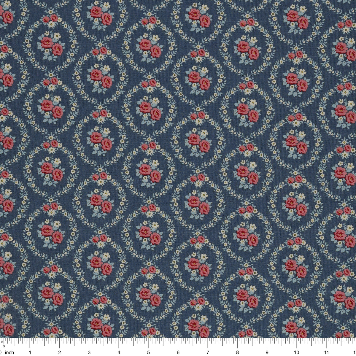 Village Life Fabric Collection - Mable Blue: TIL100697-MABLE-BLUE with ruler for size