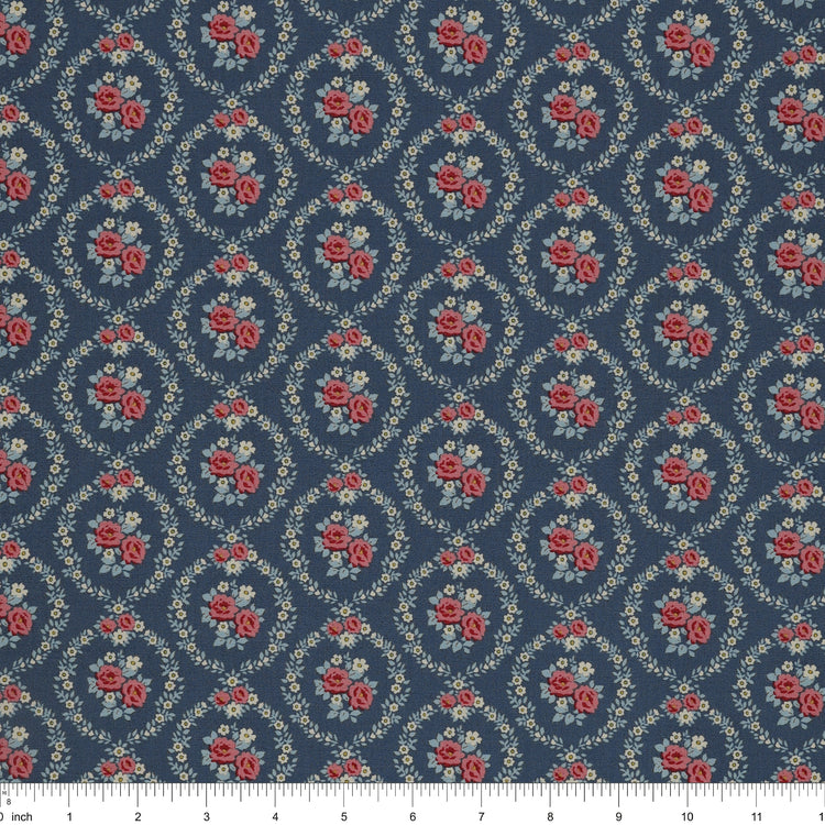 Village Life Fabric Collection - Mable Blue: TIL100697-MABLE-BLUE with ruler for size