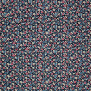 100699-ESTHER-BLUE: blue with dense pink, blue, and cream flowers in a small-scale repeating floral pattern TIL100699-ESTHER-BLUE