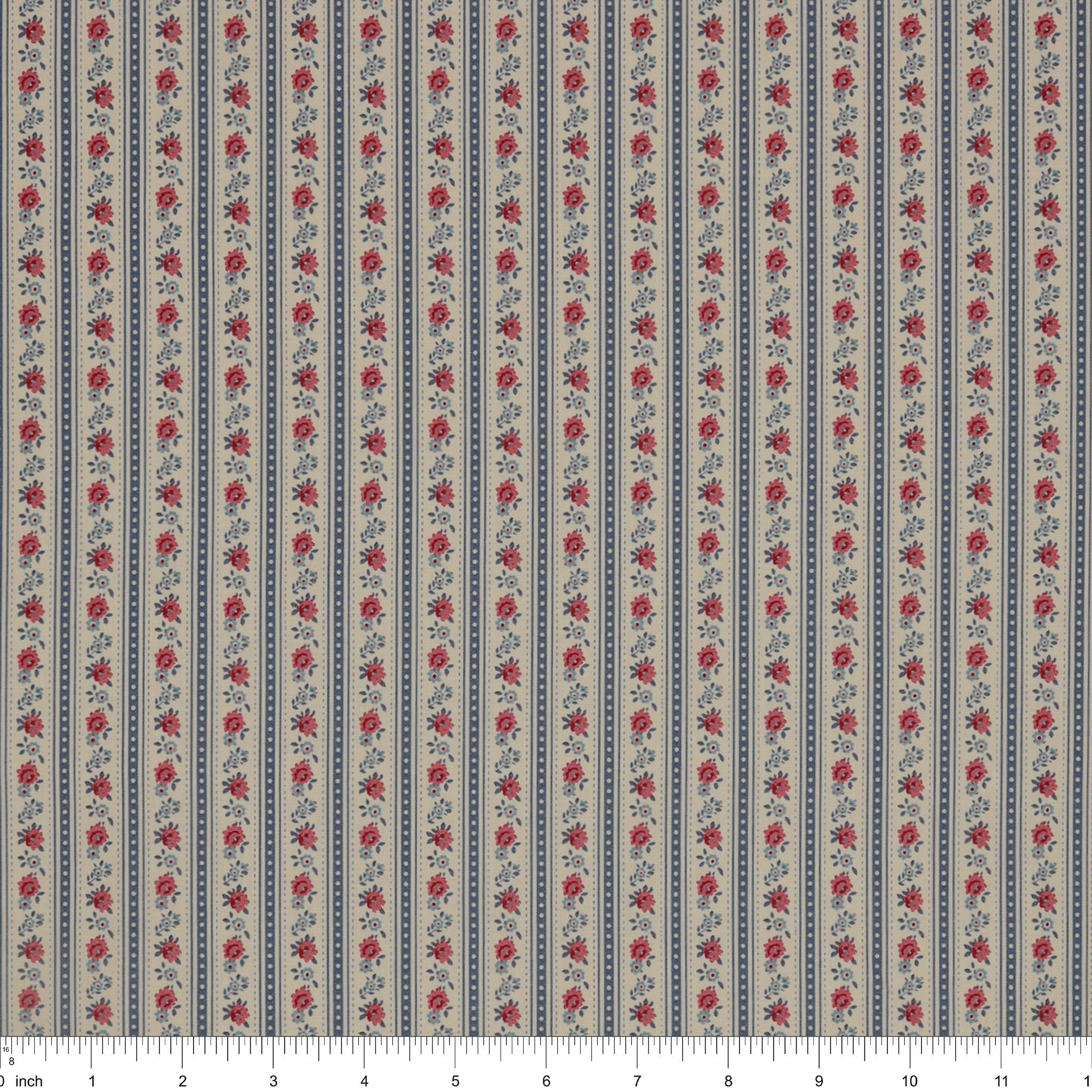 Village Life Fabric Collection - Agnes Blue: TIL100700-AGNES-BLUE with ruler for scale