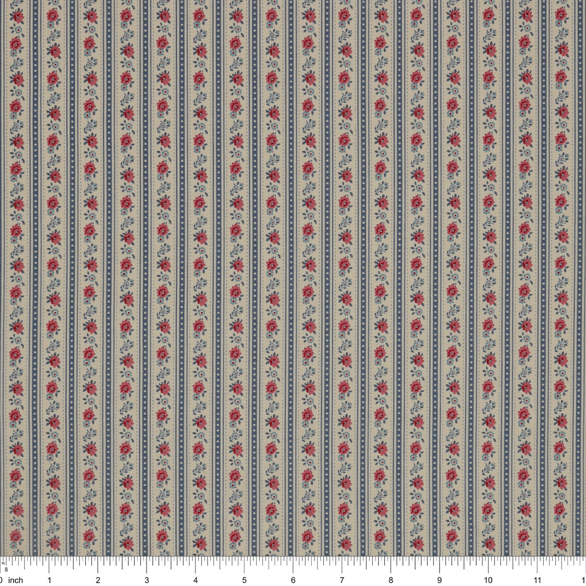 Village Life Fabric Collection - Agnes Blue: TIL100700-AGNES-BLUE with ruler for scale
