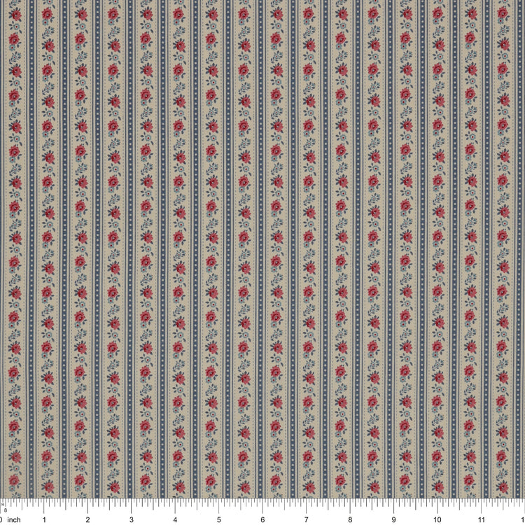 Village Life Fabric Collection - Agnes Blue: TIL100700-AGNES-BLUE with ruler for scale