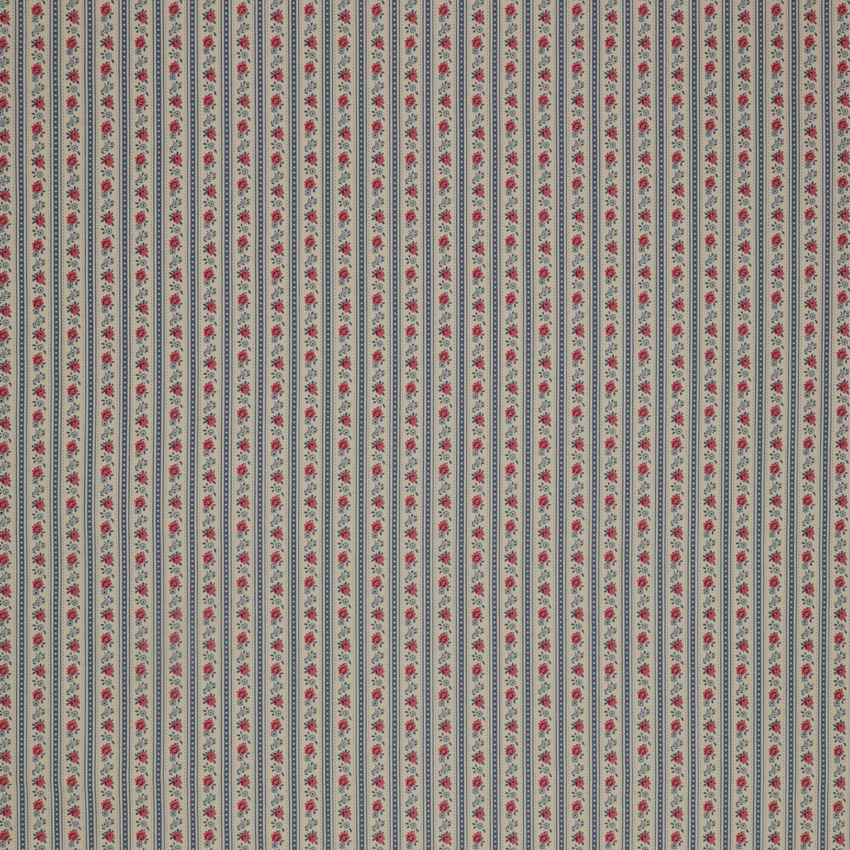 Village Life Fabric Collection - Agnes Blue: Blue and cream vertical stripes with tiny pink and blue floral accents TIL100700-AGNES-BLUE