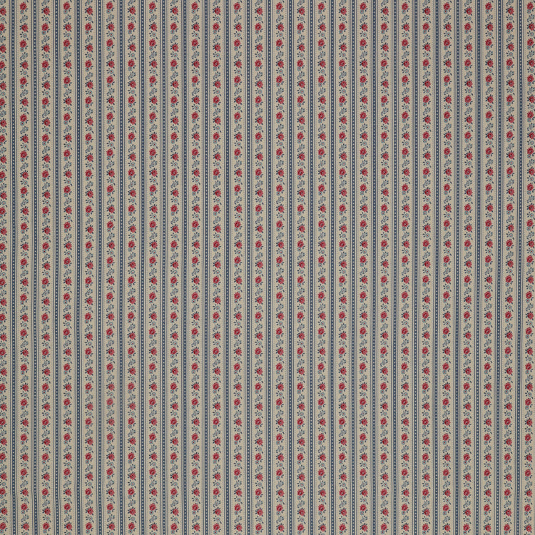 Village Life Fabric Collection - Agnes Blue: Blue and cream vertical stripes with tiny pink and blue floral accents TIL100700-AGNES-BLUE