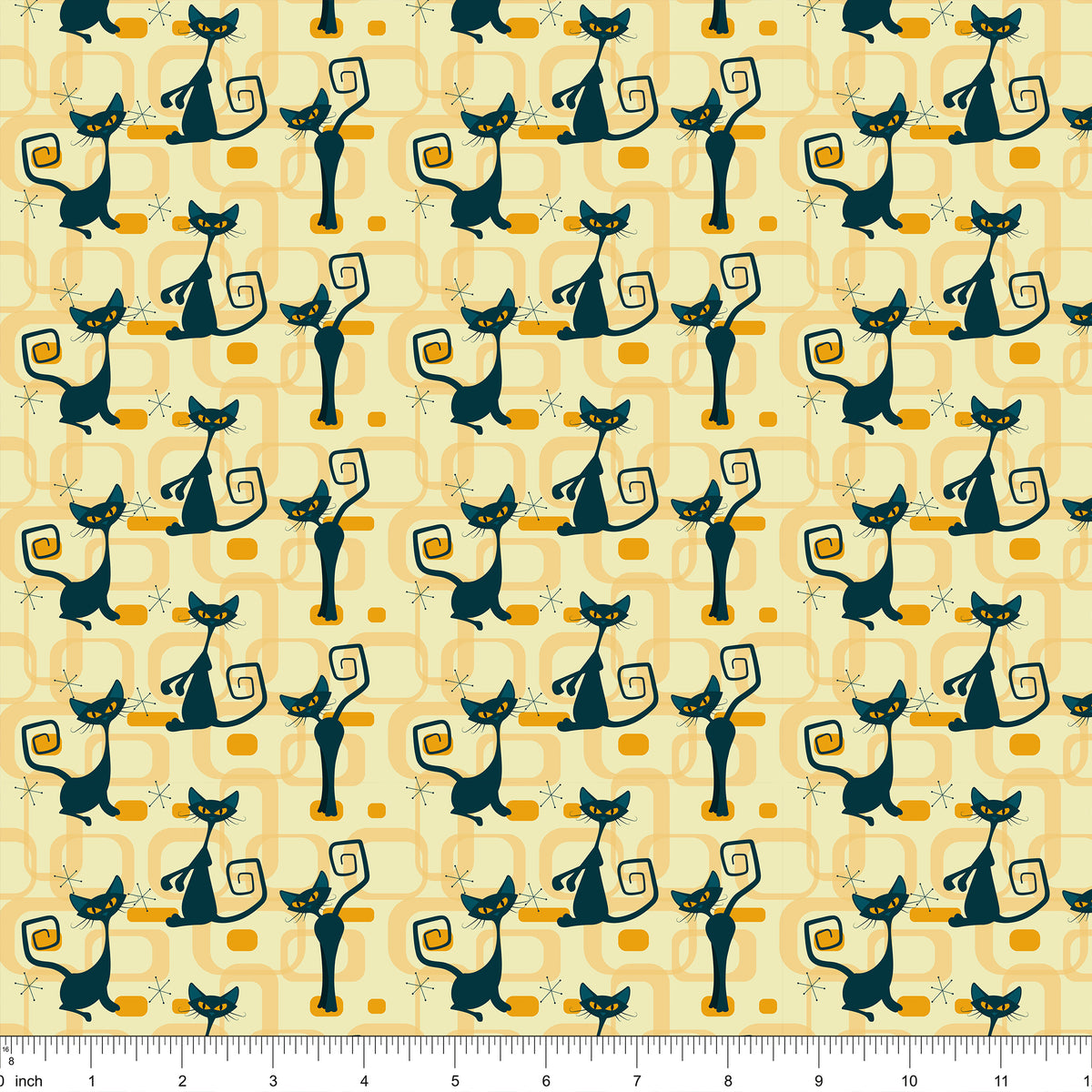 1950s Atomic Cats Pattern #2 Fabric - Tan