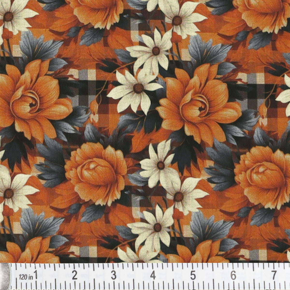 Fall Flowers on Plaid Fabric