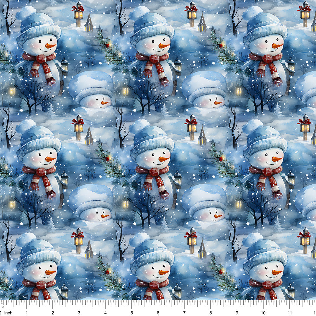 A Snowmans Winter at Night with Lanterns #3 Fabric