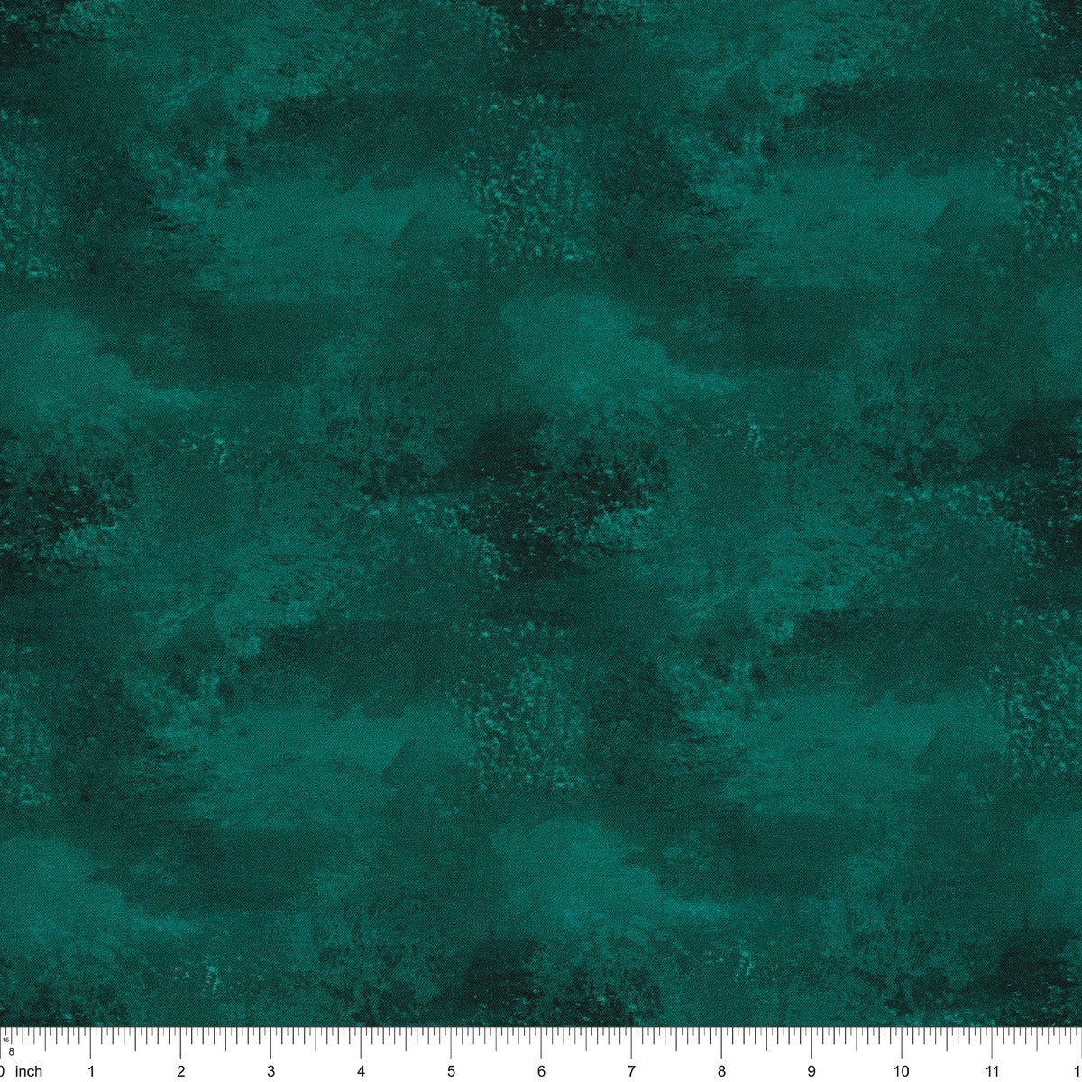 Teal mottled tonal fabric from Benartex Bushel & Bloom collection, shown with ruler for scale