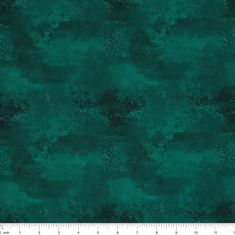 Teal mottled tonal fabric from Benartex Bushel & Bloom collection, shown with ruler for scale