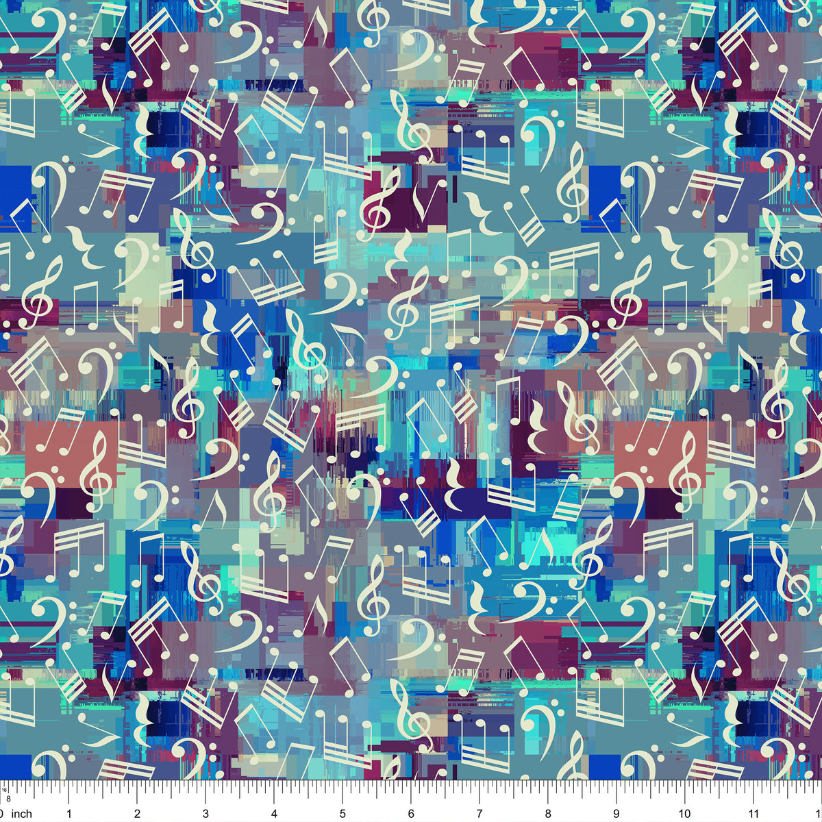Grunge Textured Music Note Fabric - Multi
