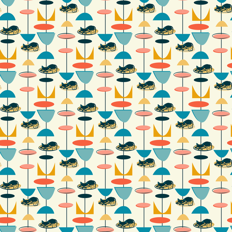 Fish Pattern Atomic 1950s Atomic Cats Pattern #5 Fabric
