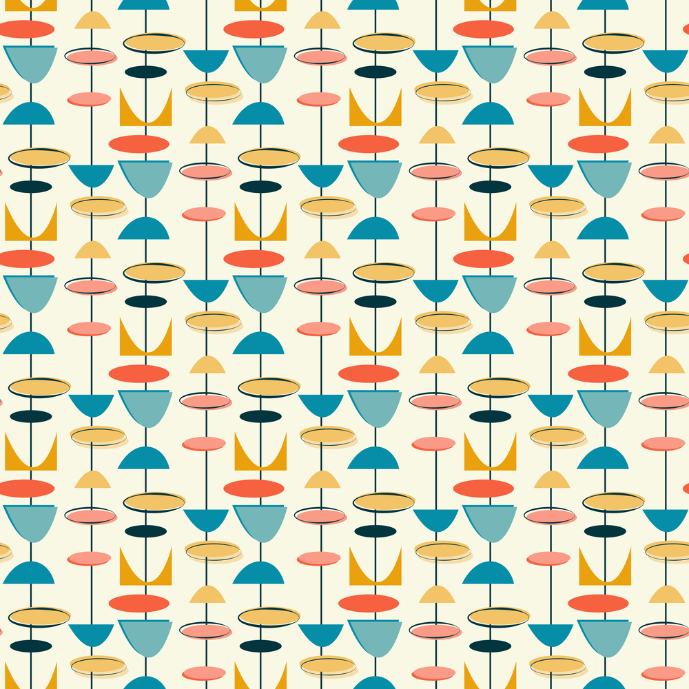 1950s Atomic Pattern #5 Fabric - Tan