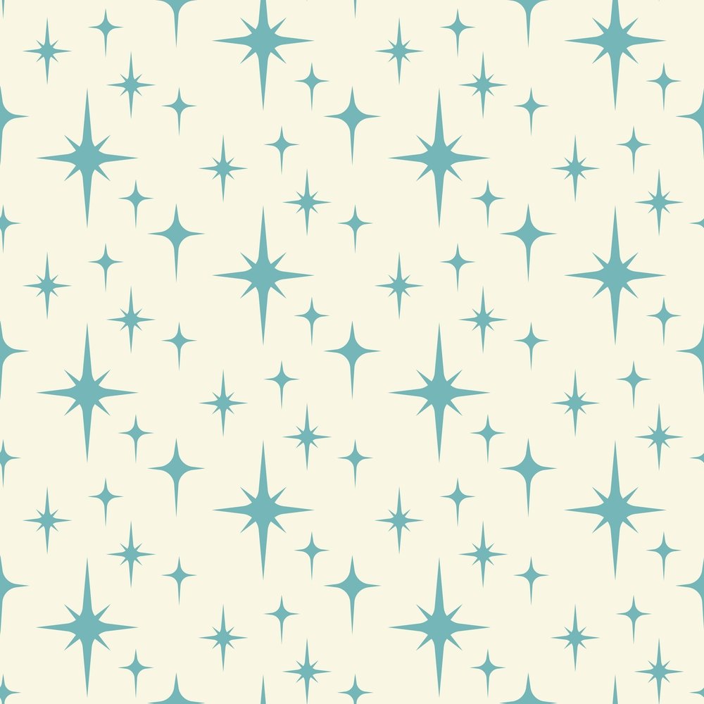 Random Starburst Pattern 1950s Atomic Starbursts Pattern #10 Fabric - White