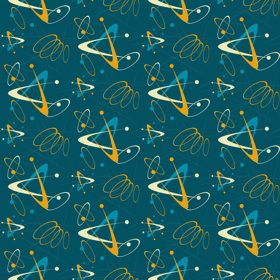 1950s Atomic Starbursts Pattern #5 Fabric - Blue