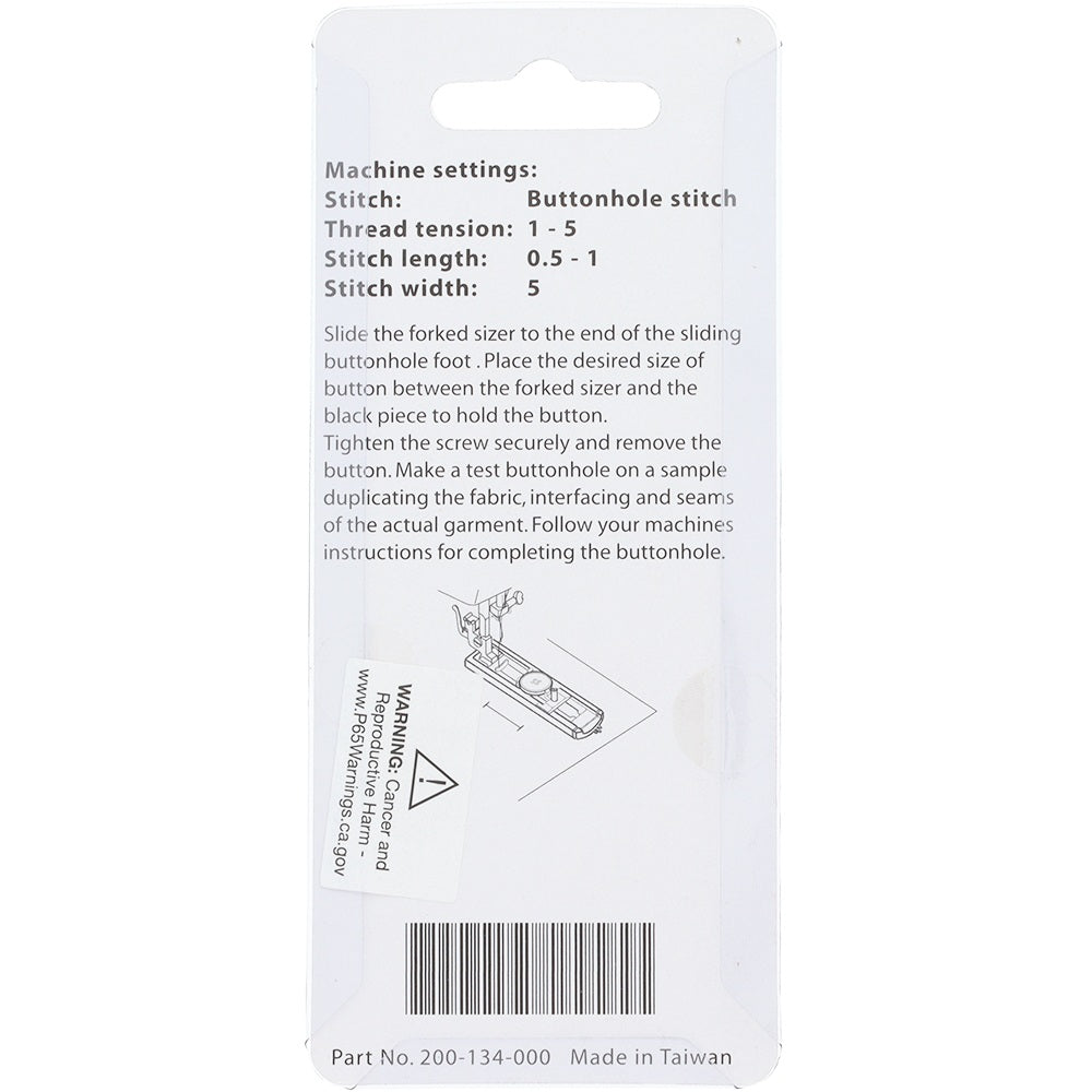 Sliding Buttonhole Foot with Sizer, Janome #200134000 image # 87778