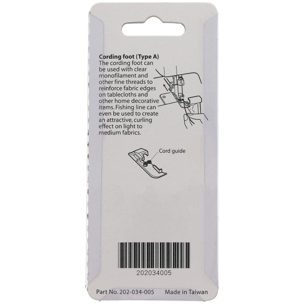 Cording Foot (A), Janome #200207108 image # 89529