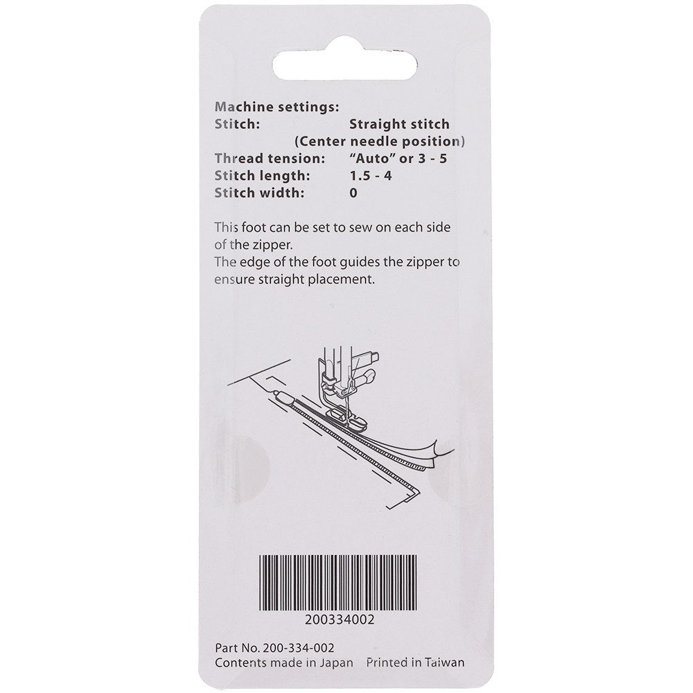 Zipper Foot (High Shank, Narrow Base), Janome #200334002 image # 78655