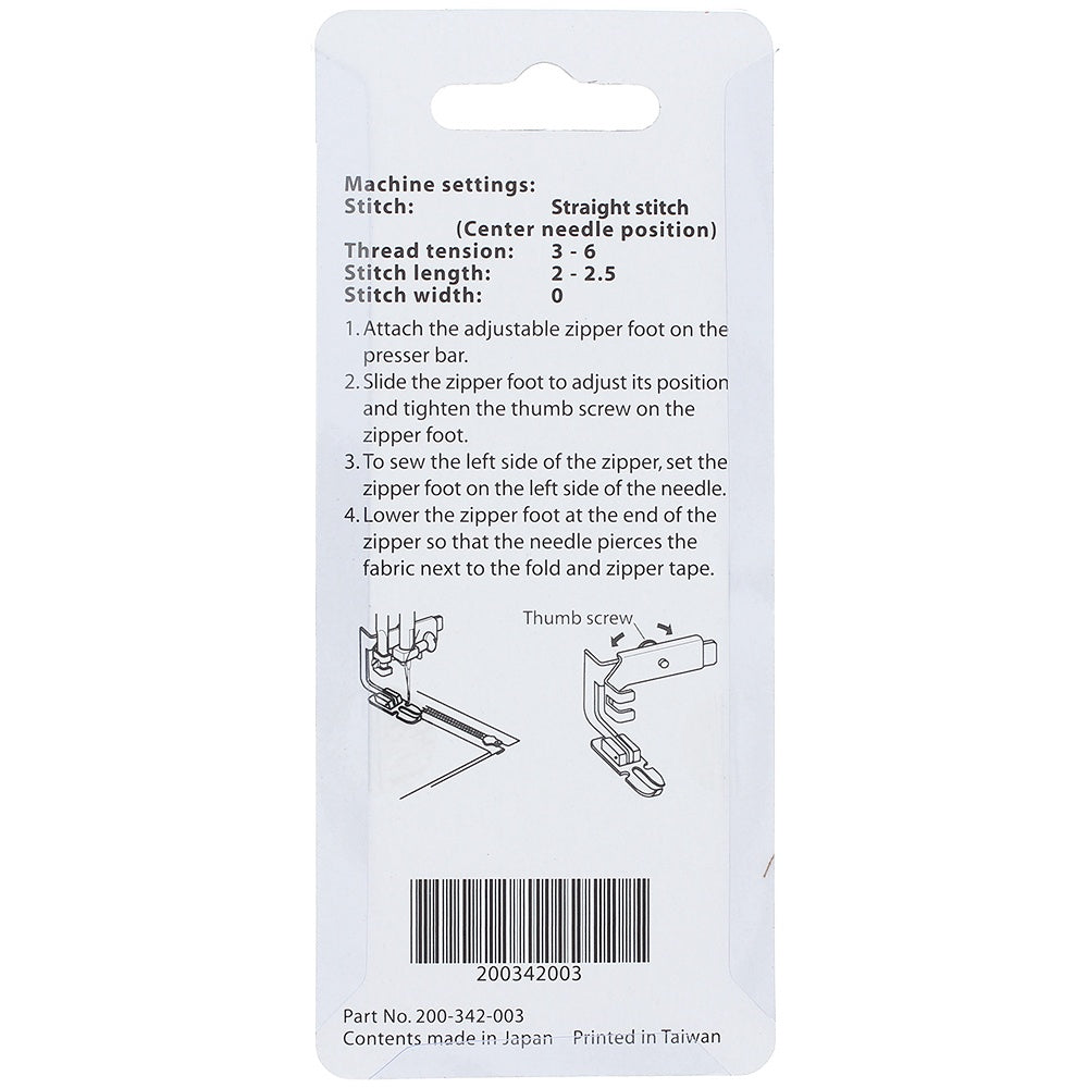 Zipper Foot, Low Shank, Janome #200342003 image # 78228