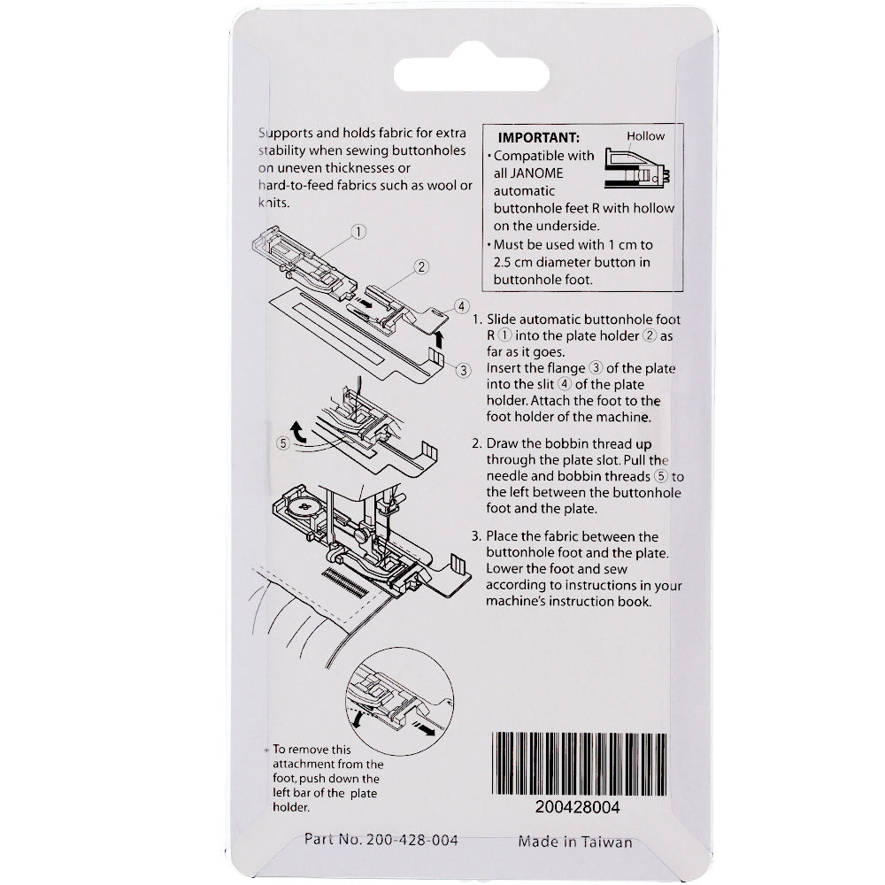 Buttonhole Stabilizer Plate, Janome #200428004 image # 78828