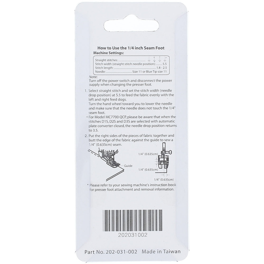 1/4" Acufeed Seam Presser Foot, Janome #202031002 image # 78231