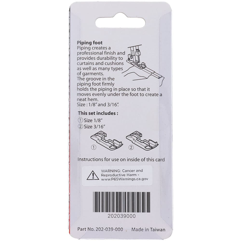Piping Foot Set (3mm & 5mm), Janome #202039000 image # 108380