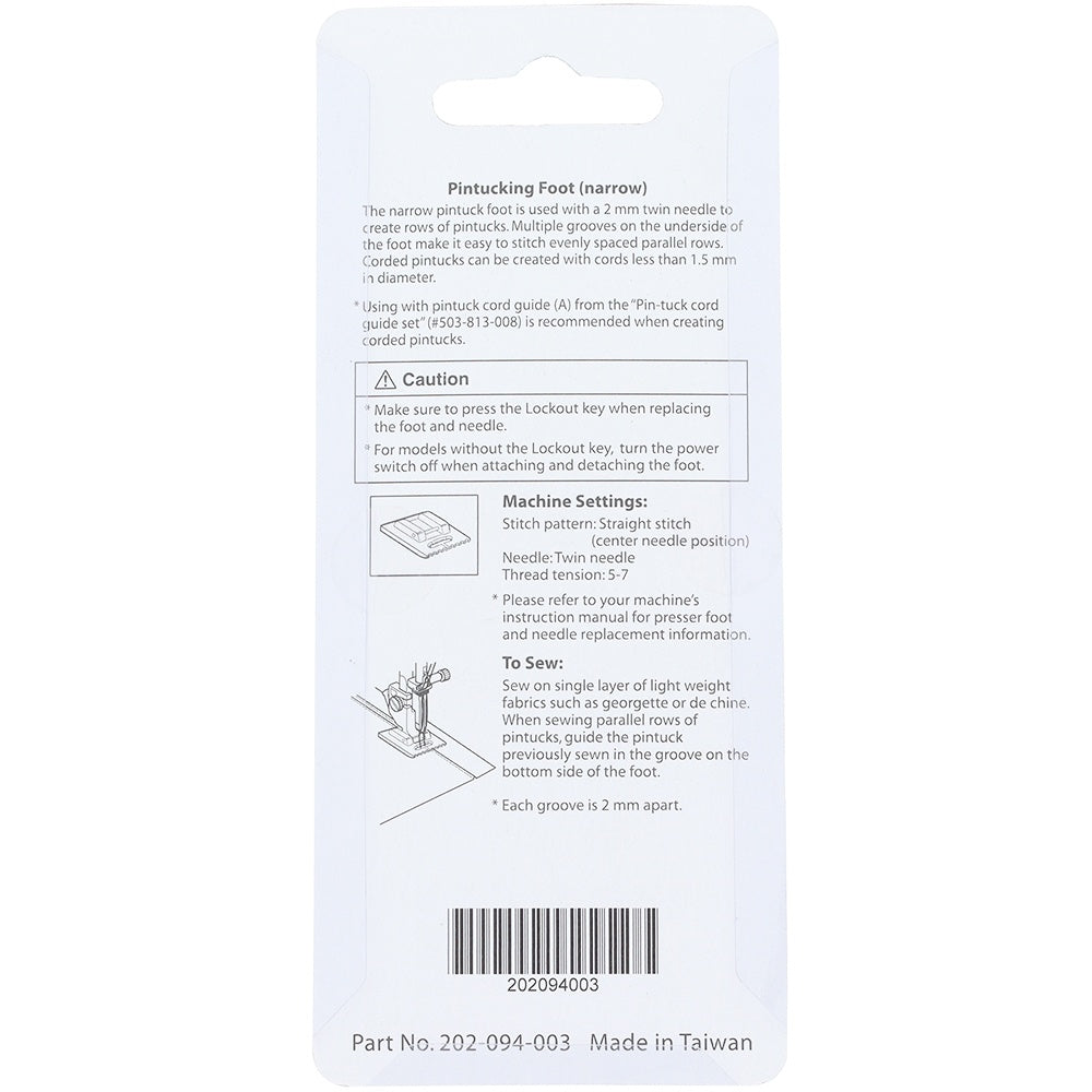 Pintucking Foot (Narrow), Janome #202094003 image # 78532
