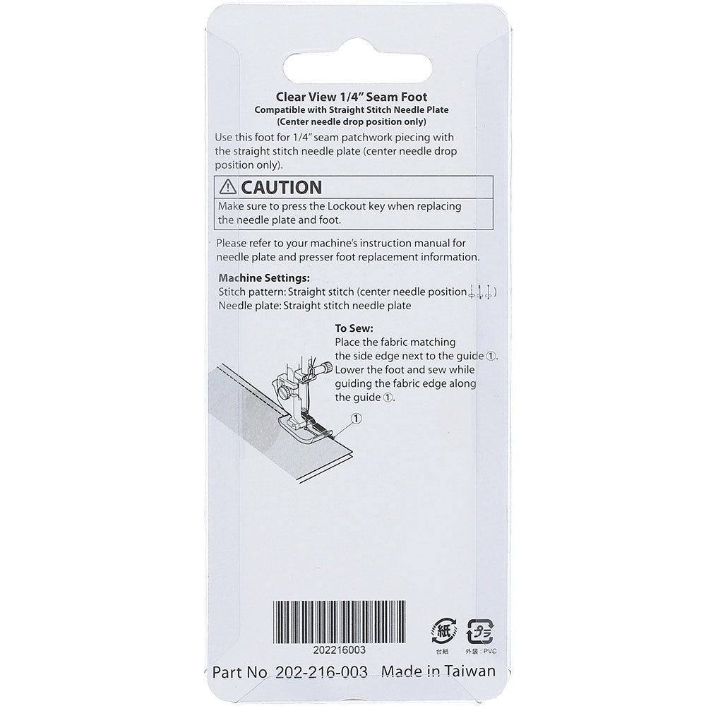 Clear View 1/4" Seam Foot, Janome #202216003 image # 78266