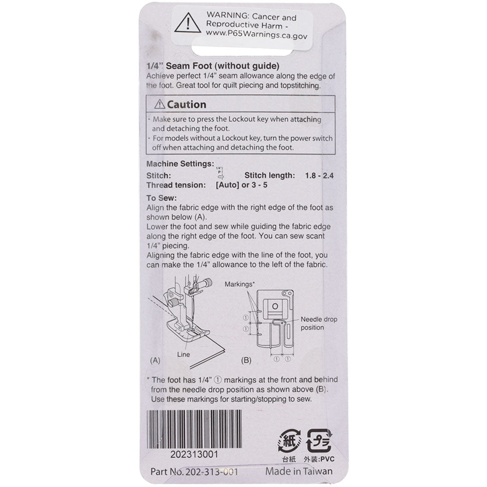 1/4in Seam Foot w/o Guide, Janome #202313001 image # 78458