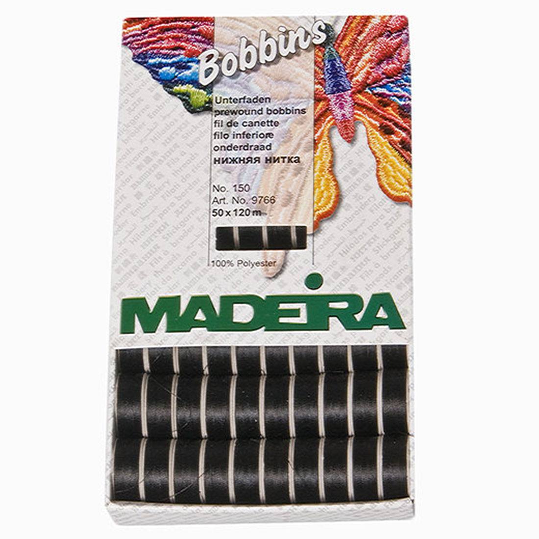Bobbins Pre Wound, Madeira Black "Class 15" 50 pk #20990053 image # 56105
