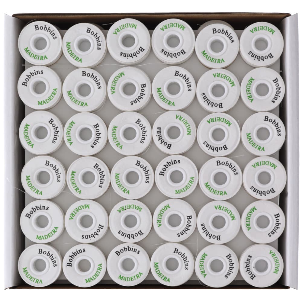 Madeira Prewound L Style Bobbins 144-pk (132yds) - White image # 96262