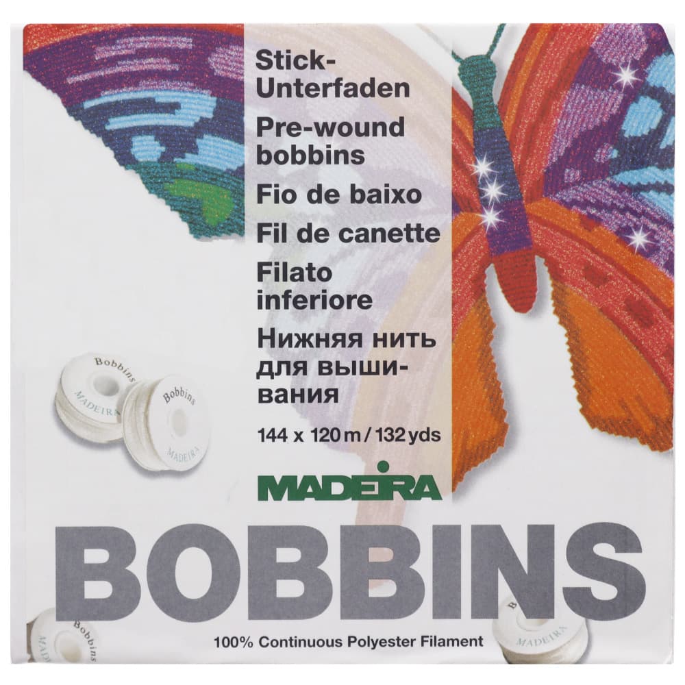 Madeira Prewound L Style Bobbins 144-pk (132yds) - White image # 96263