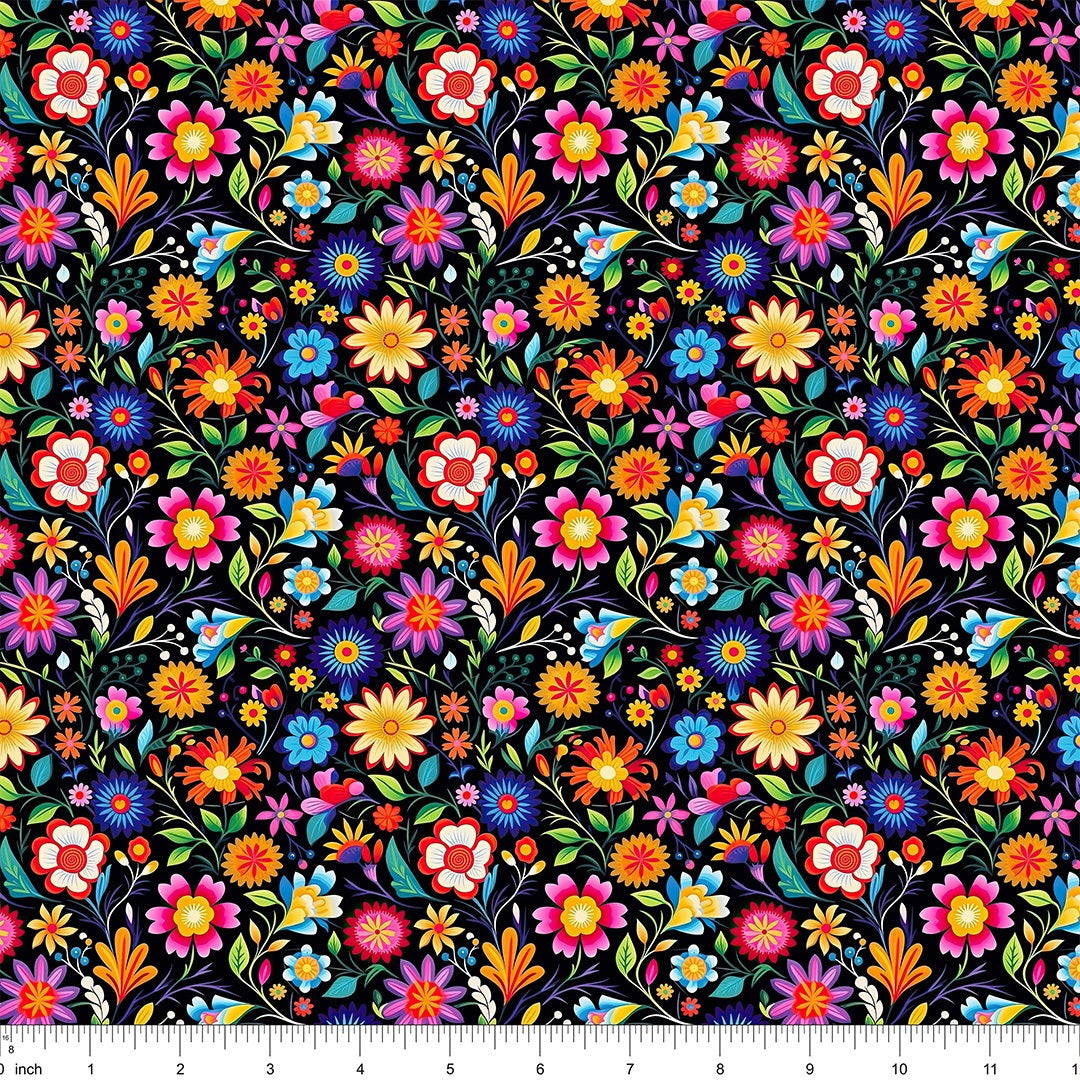Fiesta Gradient Pattern Mexican Floral Fiesta Pattern #1 Fabric