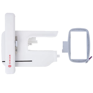 Top down view of 900E Embroidery Attachment with included hoop.