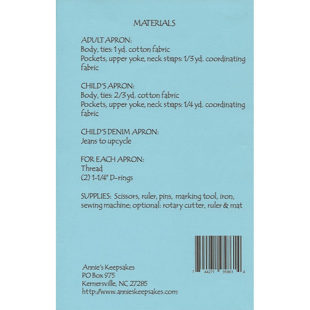Adult & Child's Arts & Crafts Apron Pattern image # 100169