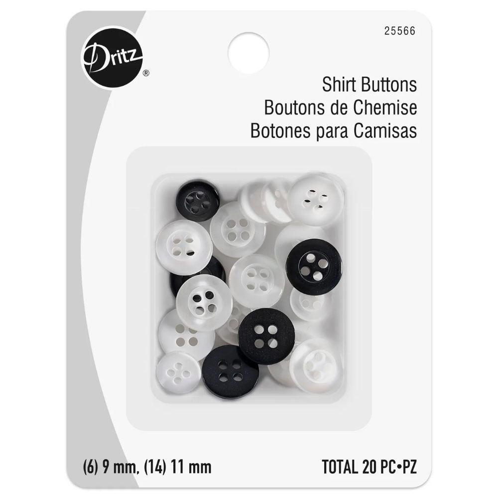 Dritz, Assorted Shirt Buttons (20pc) - 9mm & 11mm image # 106355