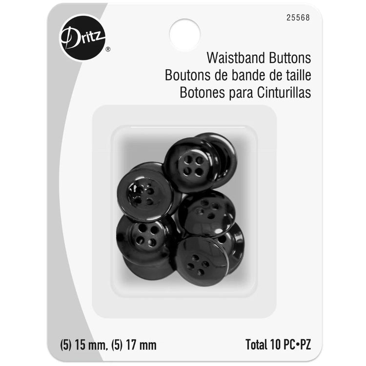 Dritz, Black Waistband Buttons (10pc) - 15mm & 17mm image # 106362