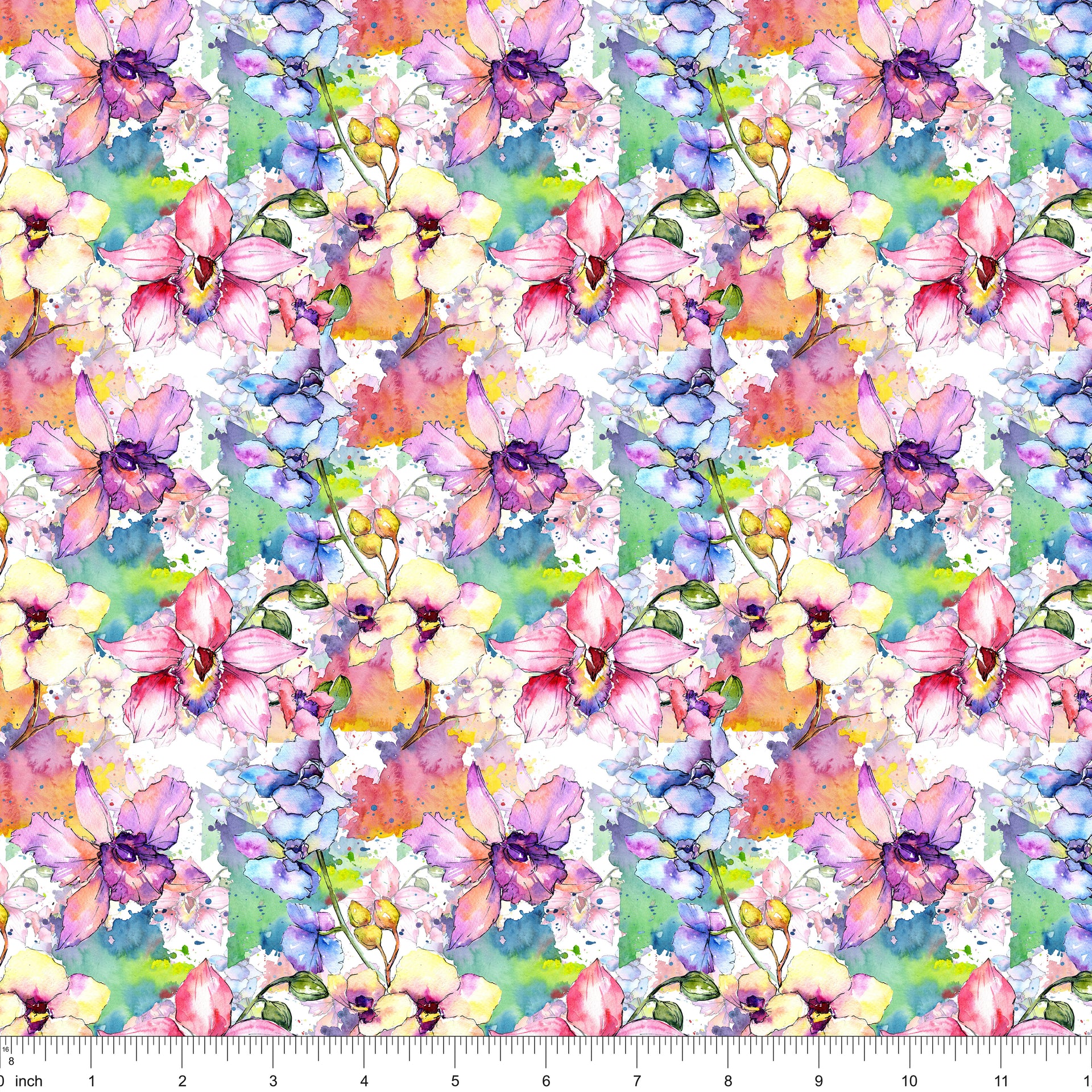 Watercolor Wildflower Orchid Fabric