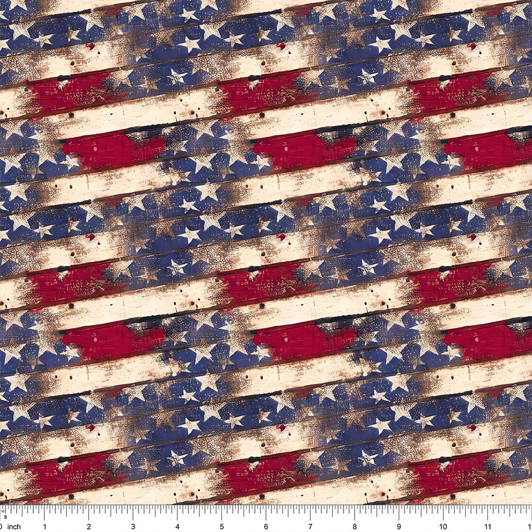 American Flag Wood Planks Fabric
