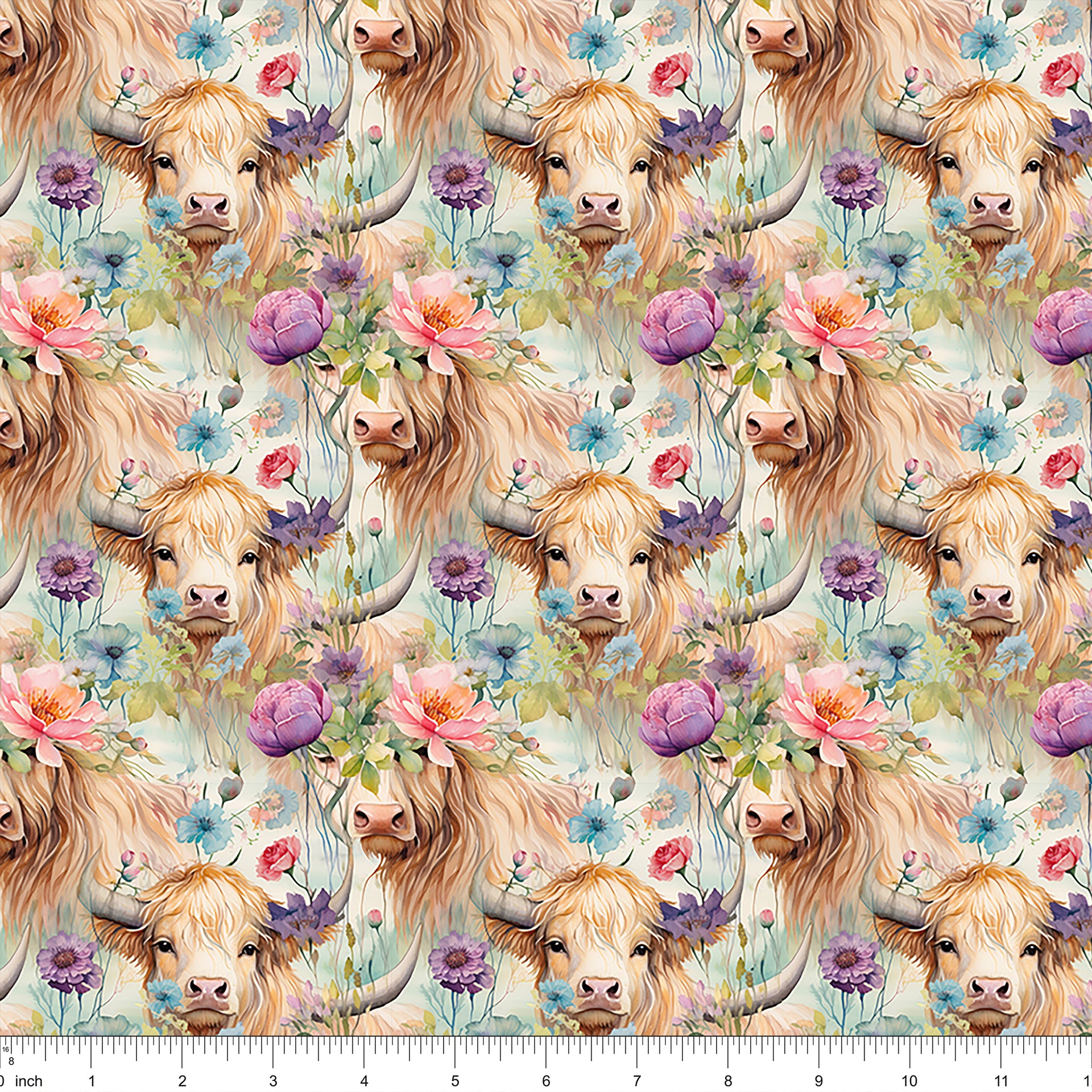 Boho Highland Cows #2 Fabric