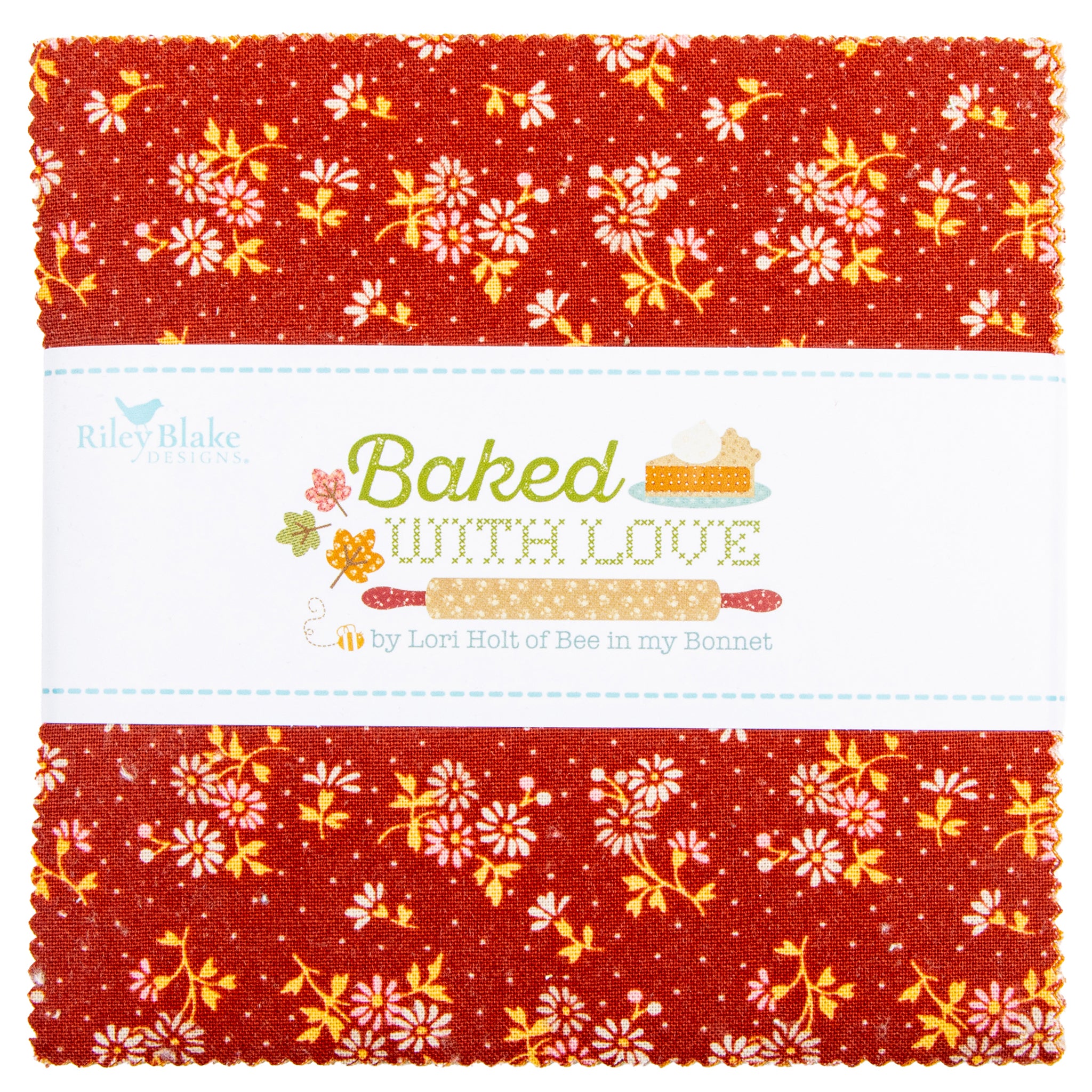 Baked With Love 5" Stacker featuring a red floral print with coordinating product label.
