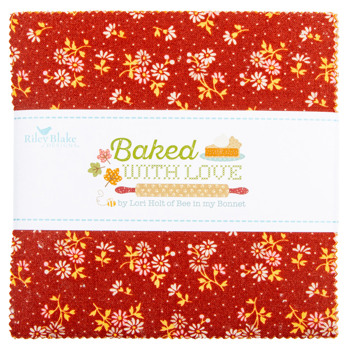 Baked With Love 5" Stacker featuring a red floral print with coordinating product label.