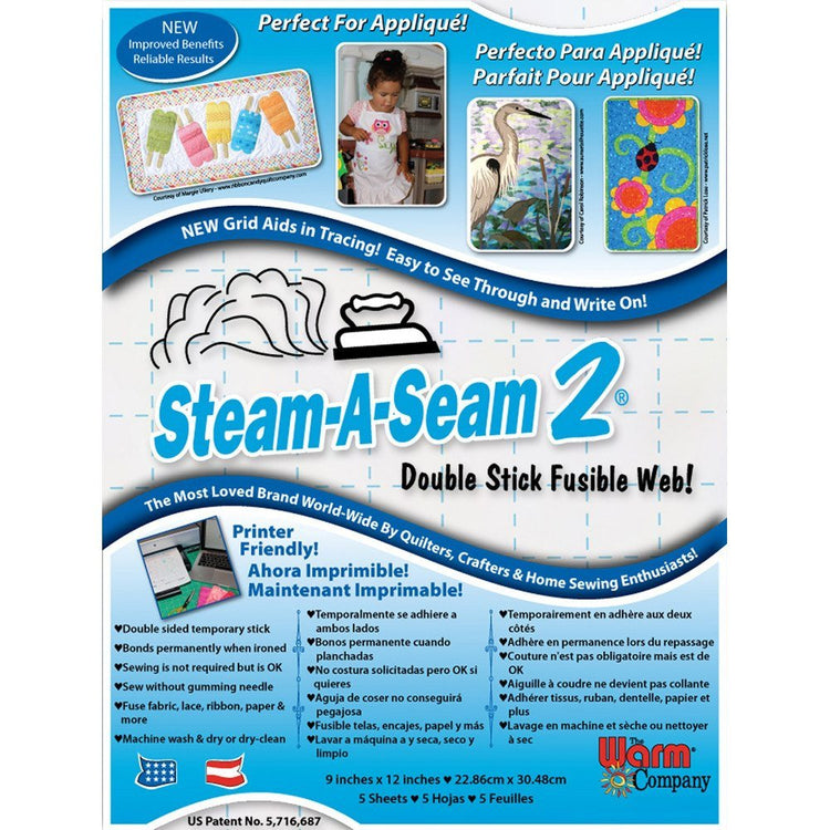 Steam-A-Seam 2, Double Stick Fusible Web - 9"x12" (5pk) image # 43443