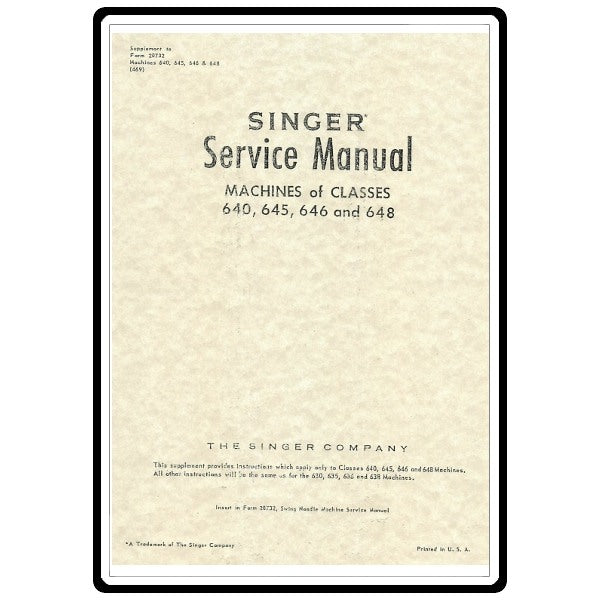 Supplemental Service Manual, Singer 646 image # 5162