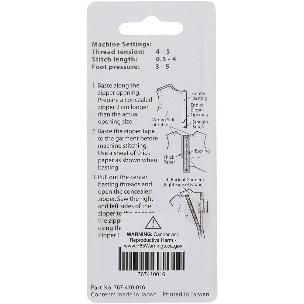 Concealed Zipper Foot, Janome #767410016 image # 78625