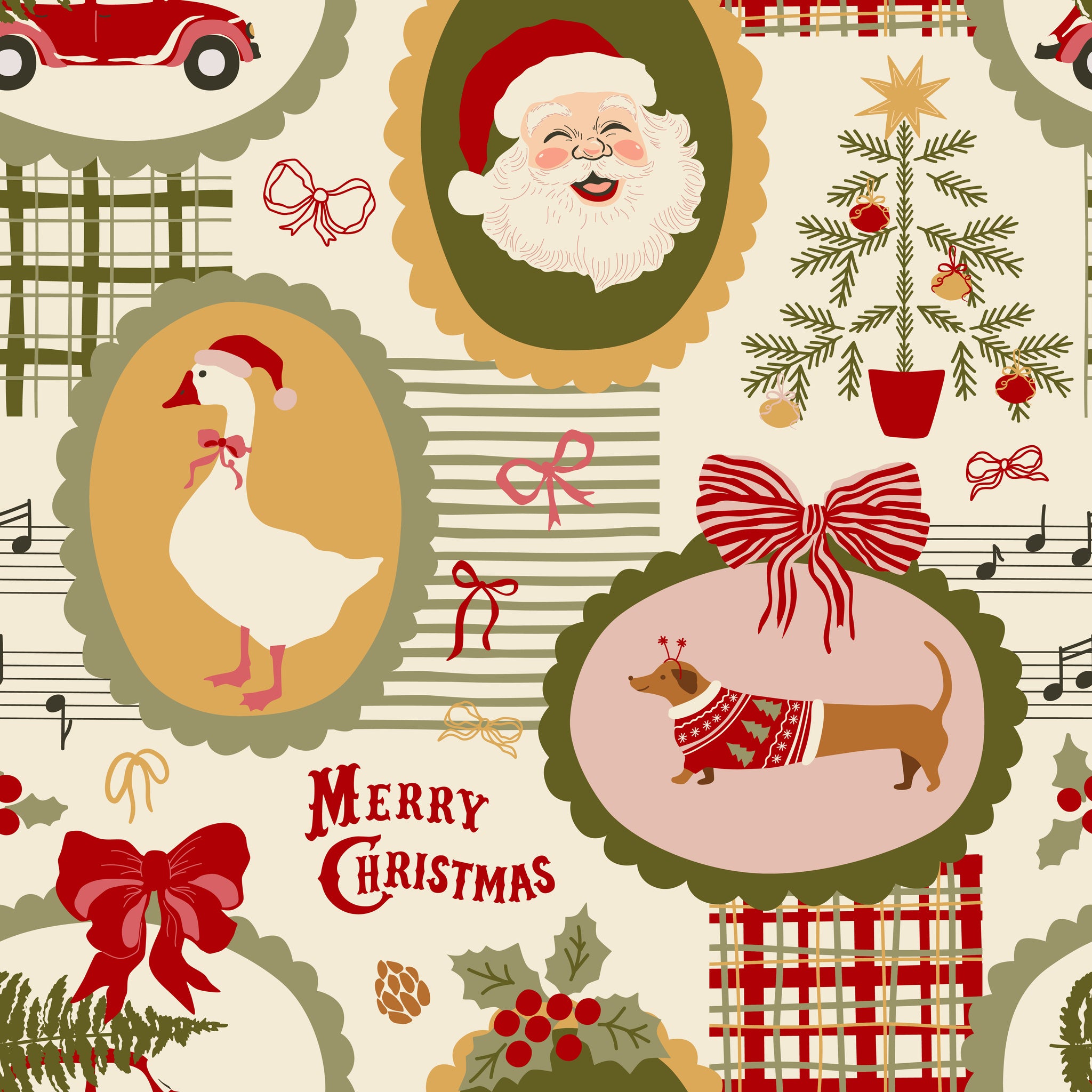 Merry Postmark Fabric Collection - Cameo Carols